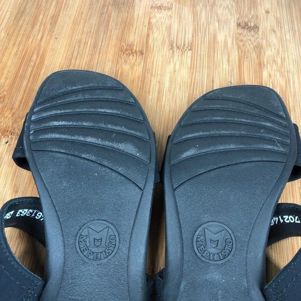 Mephisto womens size 38 shoes Black Ankle Strap Wedge Open Toe Walking sandals
